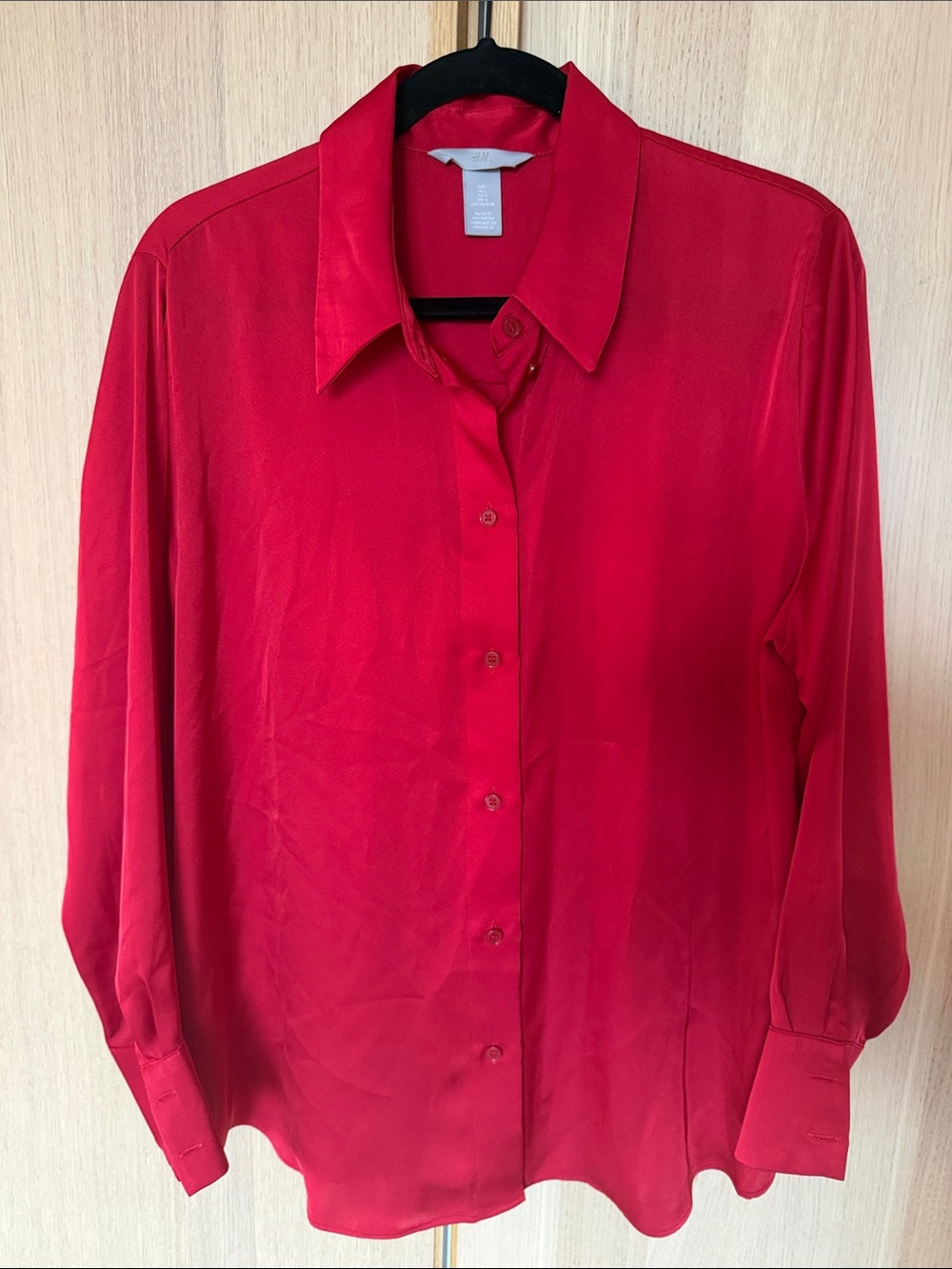 H&M Bold Red Long-Sleeve Button-Down Shirt